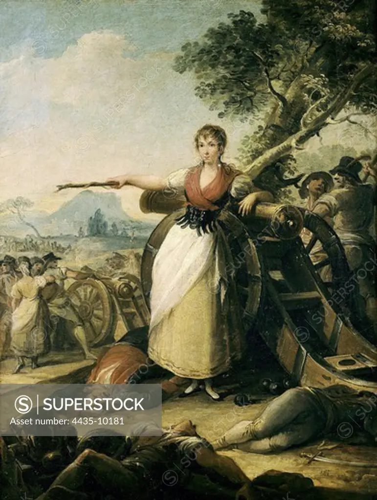 GALVEZ, Juan (1774-1848). Agustina of Aragon. 1848. 1848. Spainsh heroine who defended the Portillo in Saragosse. Oil on canvas. SPAIN. MADRID (AUTONOMOUS COMMUNITY). Madrid. Làzaro Galdiano Foundation.