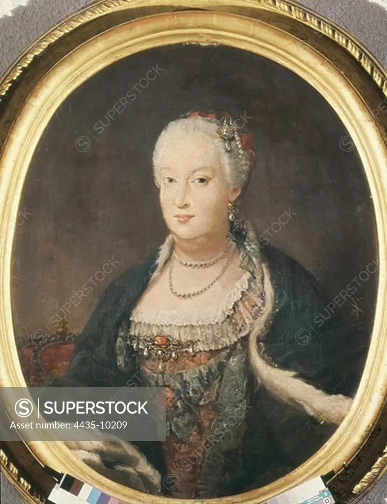 BARBARA de Braganza (1711-1758). Queen of Spain (1746-1758), married to Ferdinand VI. Barbara de Bragana. Rococo. Oil on canvas. SPAIN. CATALONIA. BARCELONA. Monistrol de Montserrat. Museum of Montserrat.