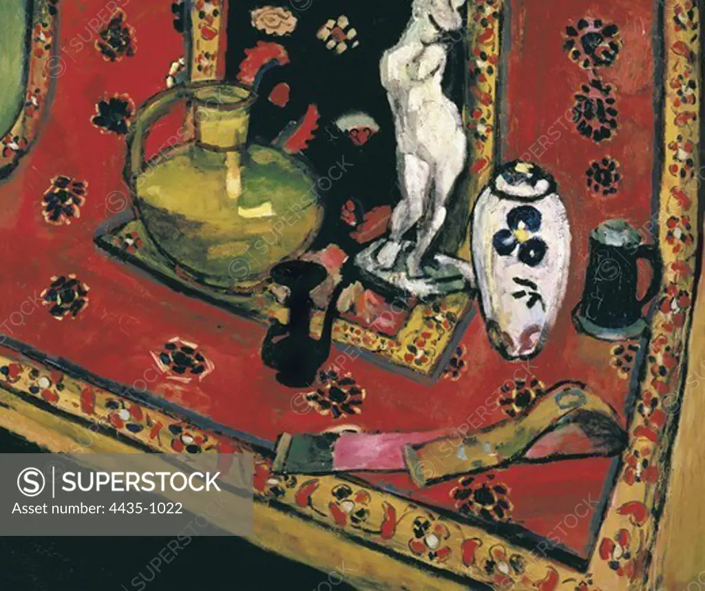 MATISSE, Henri (1869-1954). Statuette and Vases on an Oriental Carpet. 1908. Fauvism. Oil on canvas. RUSSIA. MOSCOW. Moscow. Pushkin Museum of Fine Arts.