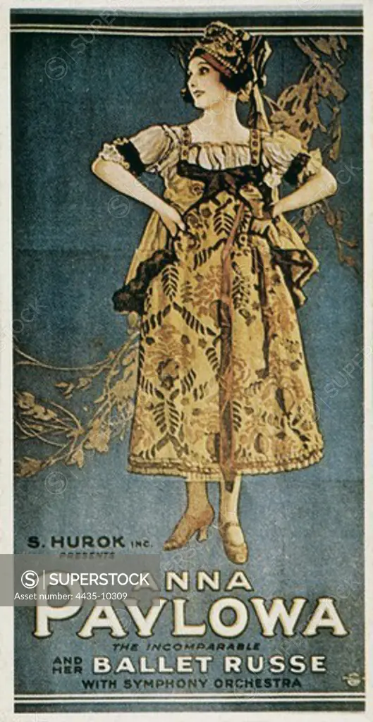 Pavlova, Anna (1882-1931). Russian classical dancer. Poster of the Russian Ballets.