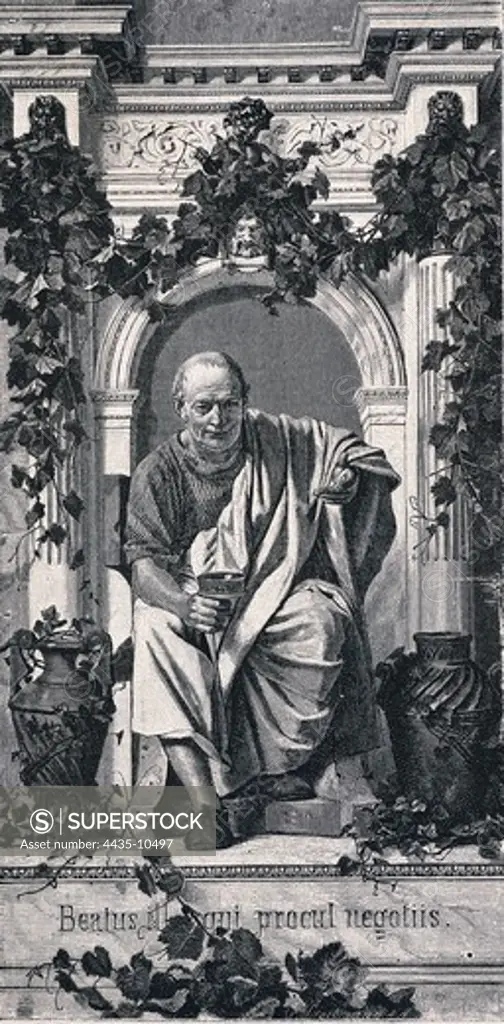 Horace, Quintus Horatius Flaccus (65-8 BC). Latin poet. Portrait of Horace. Engraving.