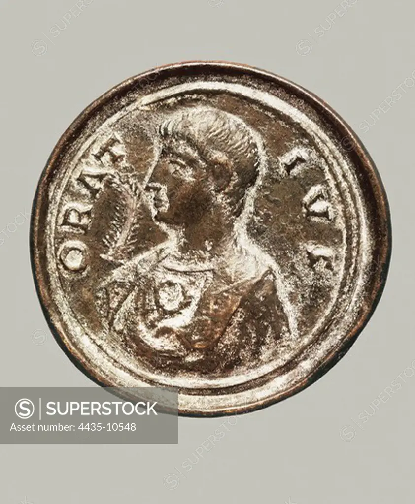Horace, Quintus Horatius Flaccus (65-8 BC). Latin poet. Medal with Horace's effigy. Roman art. Coin. ITALY. LAZIO. Rome. National Roman Museum.