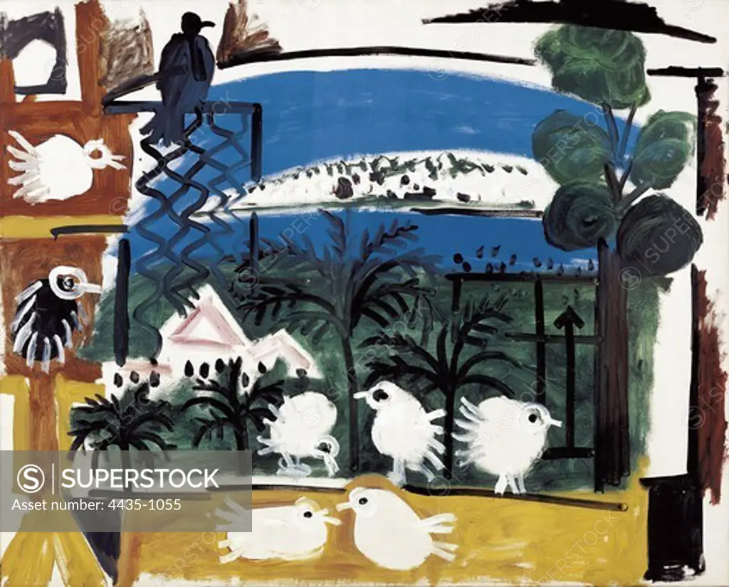 Picasso, Pablo (1881-1973). The Pigeons. 1957. From a group of oils executed during the period when he painted Las Meninas. Dated on the 7th September. Contemporary Art. Oil on canvas. SPAIN. CATALONIA. Barcelona. Picasso Museum.
