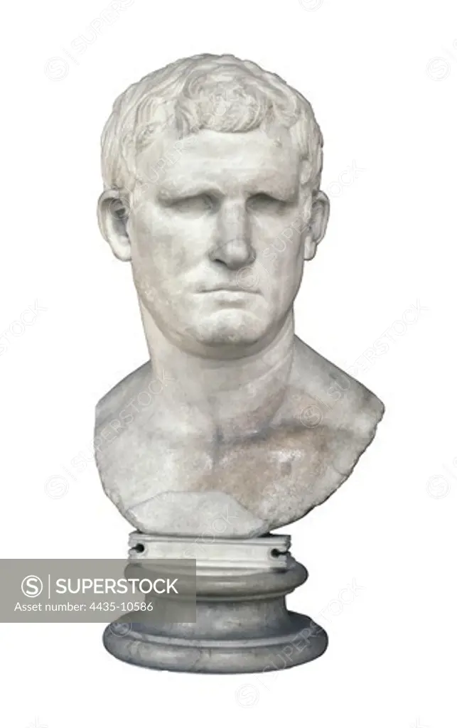 Agrippa. 63 BC - 12 BC. Bust. Roman art. Early Empire. Sculpture on marble. FRANCE. LE-DE-FRANCE. Paris. Louvre Museum.