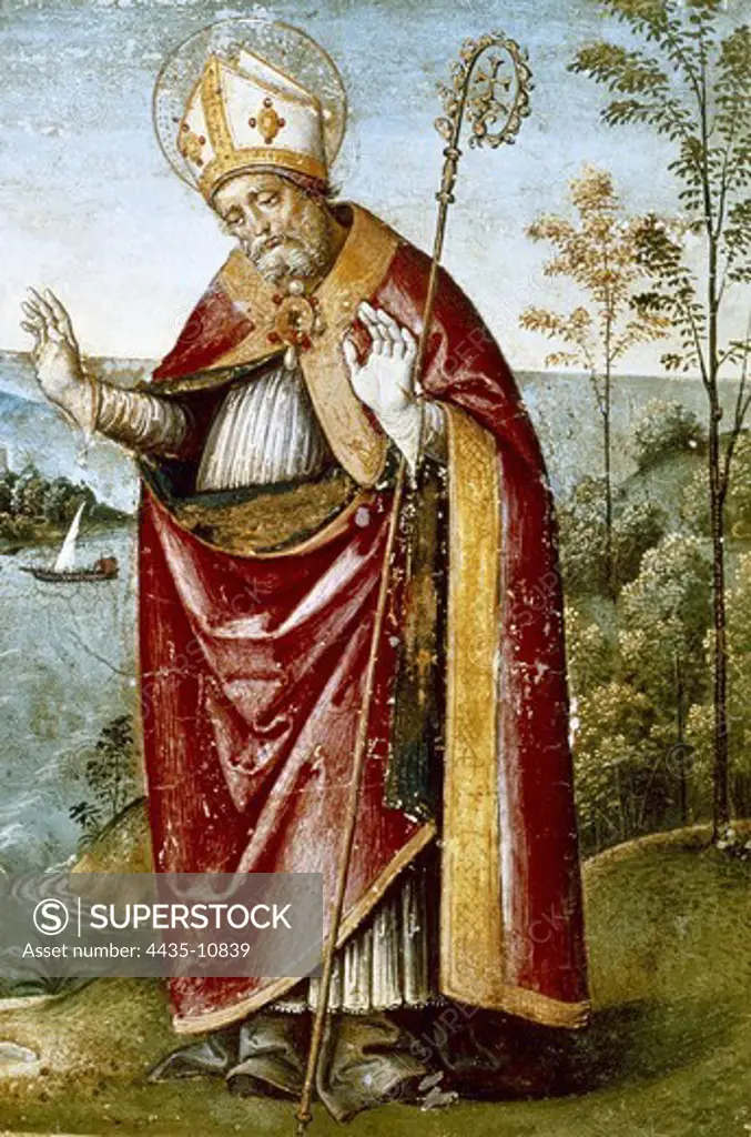PINTURICCHIO, Bernardino di Betto, called Il (1454-1513). Saint Augustine of Hippo. 1501-1513. Renaissance art. Quattrocento. Oil on wood. ITALY. UMBRIA. Perugia. Galleria Nazionale dell'Umbria (National Gallery of Umbria).