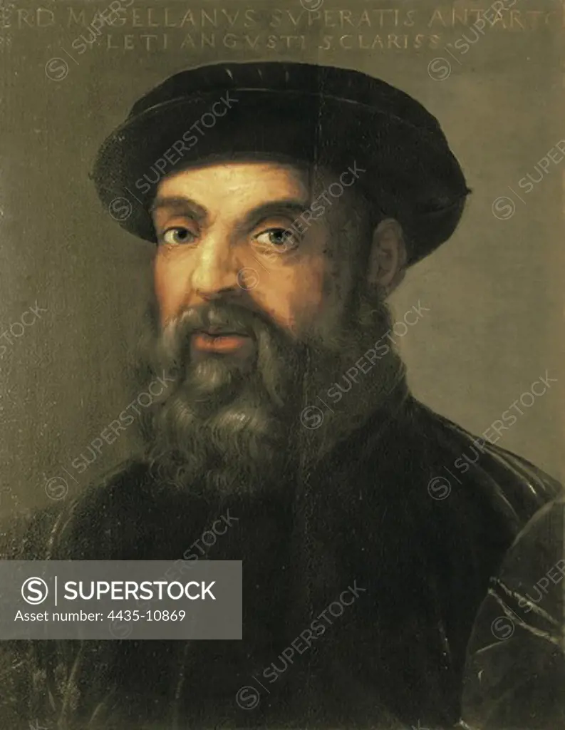 MAGELLAND, Ferdinand (1480-1521). Portuguese navigator and discoverer. Spanish anonymous portrait. Oil on canvas. SPAIN. MADRID (AUTONOMOUS COMMUNITY). Madrid. St. Fernando Royal Academy Museum.