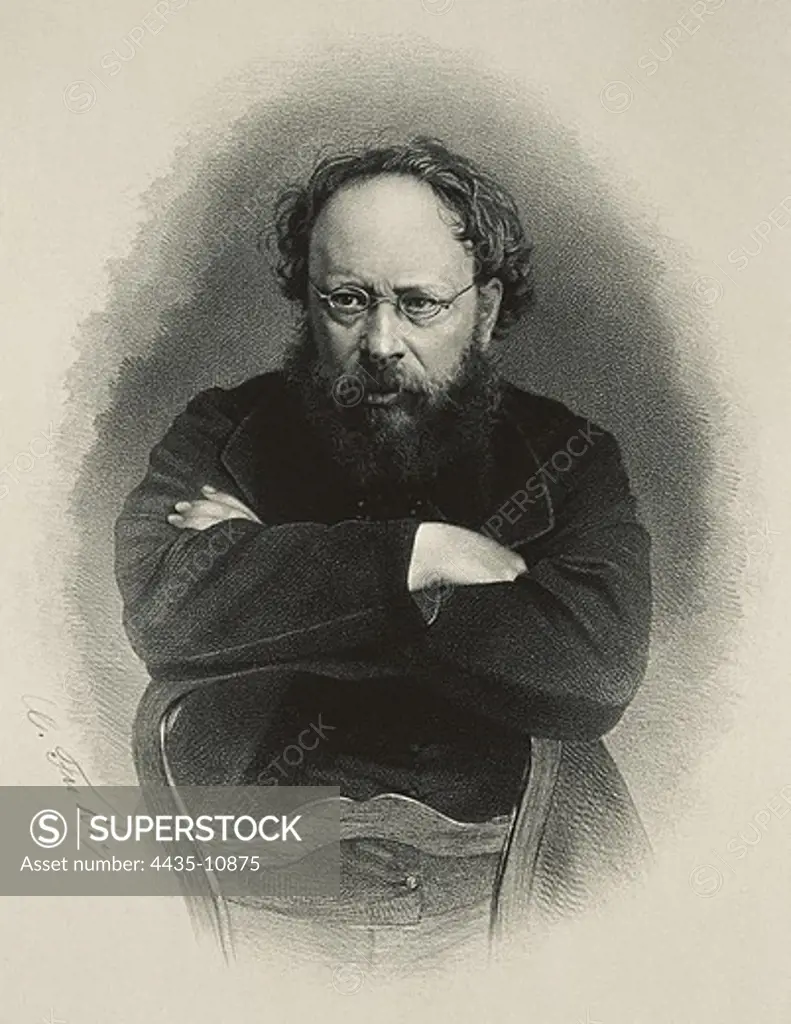 Proudhon, Pierre-Joseph (1809-1865). French socialist theoretician and economist. Litography.