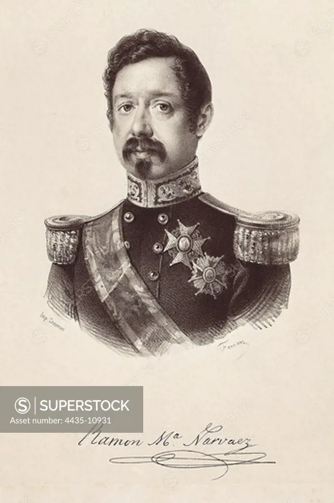 NARVAEZ, RamÑn MarÕa de (1800-1868). Spanish military man and politician, seven times President of the Council of Ministers during the reign of Isabella II. Engraving. SPAIN. MADRID (AUTONOMOUS COMMUNITY). Madrid. National Library.