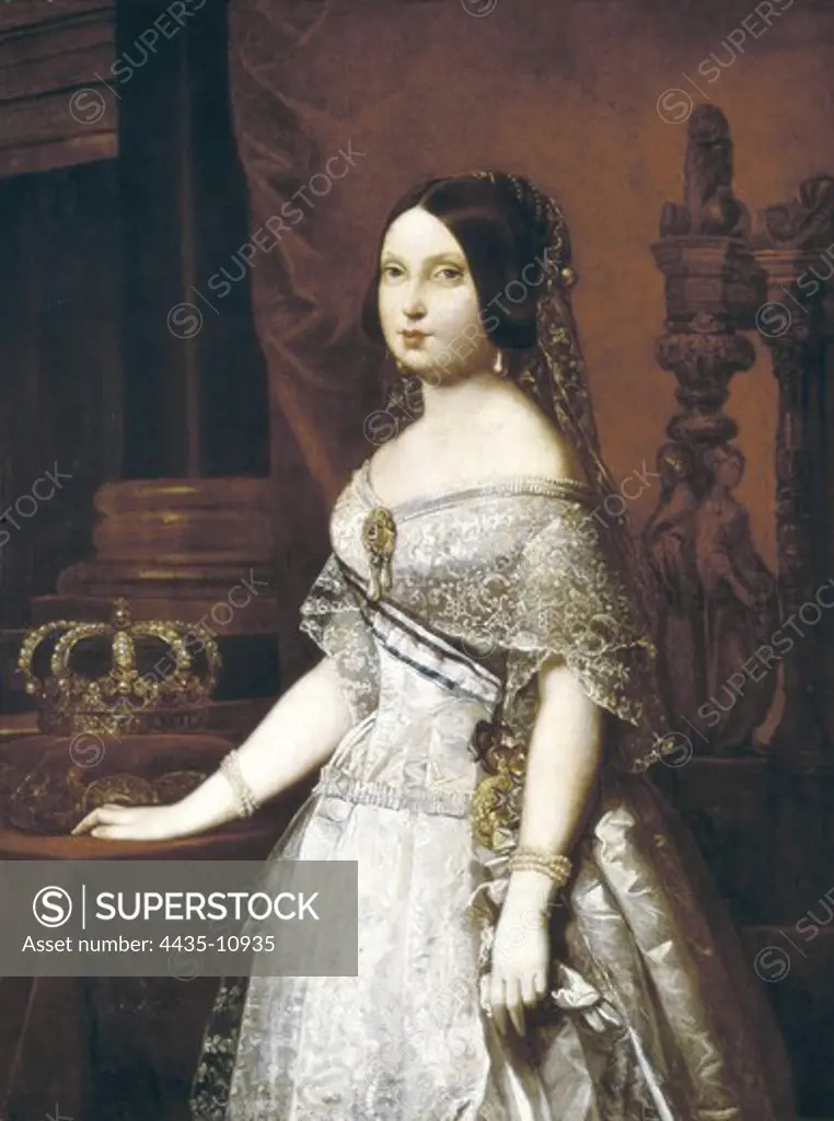HERNANDEZ AMORES, Germàn (1823-1894). Portrait of Isabella II, Queen of Spain. 1847. Oil on canvas. SPAIN. MADRID (AUTONOMOUS COMMUNITY). Madrid. Navy Museum.