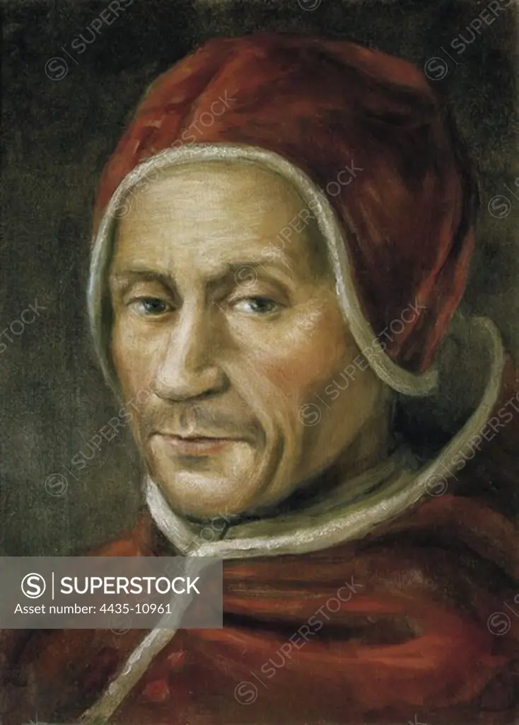 ADRIAN VI (1459-1523). Pope from 1522 to 1523. Portrait of Paul V. Maes, copy from Jan Van Scorel's original. Painting.