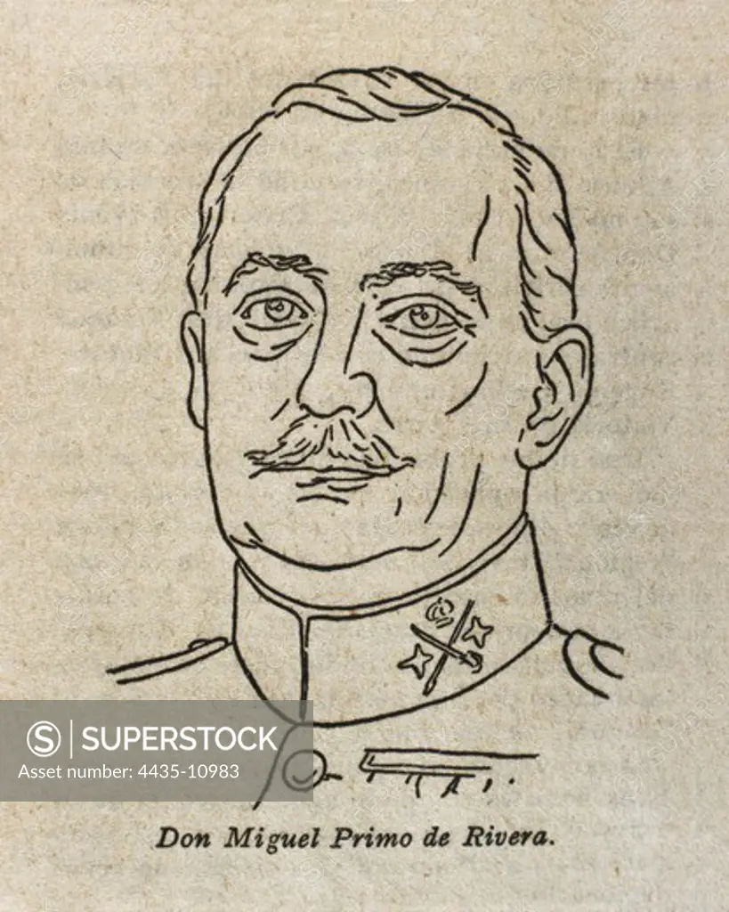 PRIMO DE RIVERA, Miguel (1870-1930). Spanish military man and politician, dictator between 1923 and 1930. Drawing.