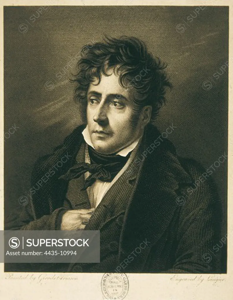 CHATEAUBRIAND, Francois-Auguste-Rene, Viscount de (1768-1848). French Romantic writer. Engraving after the portrait by Girodet-Trioson. Etching.