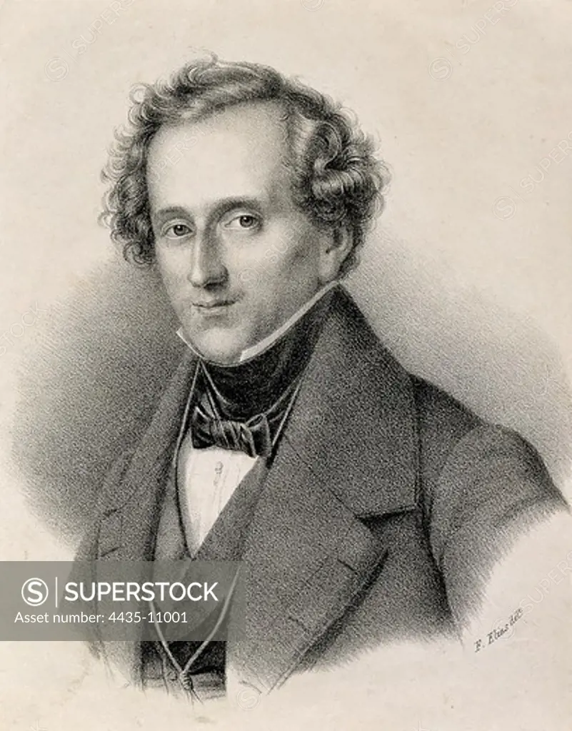 MENDELSSOHN-BARTOLDY, Felix (1809-1847). Geman Romantic composer. Litography. SPAIN. MADRID (AUTONOMOUS COMMUNITY). Madrid. National Library.