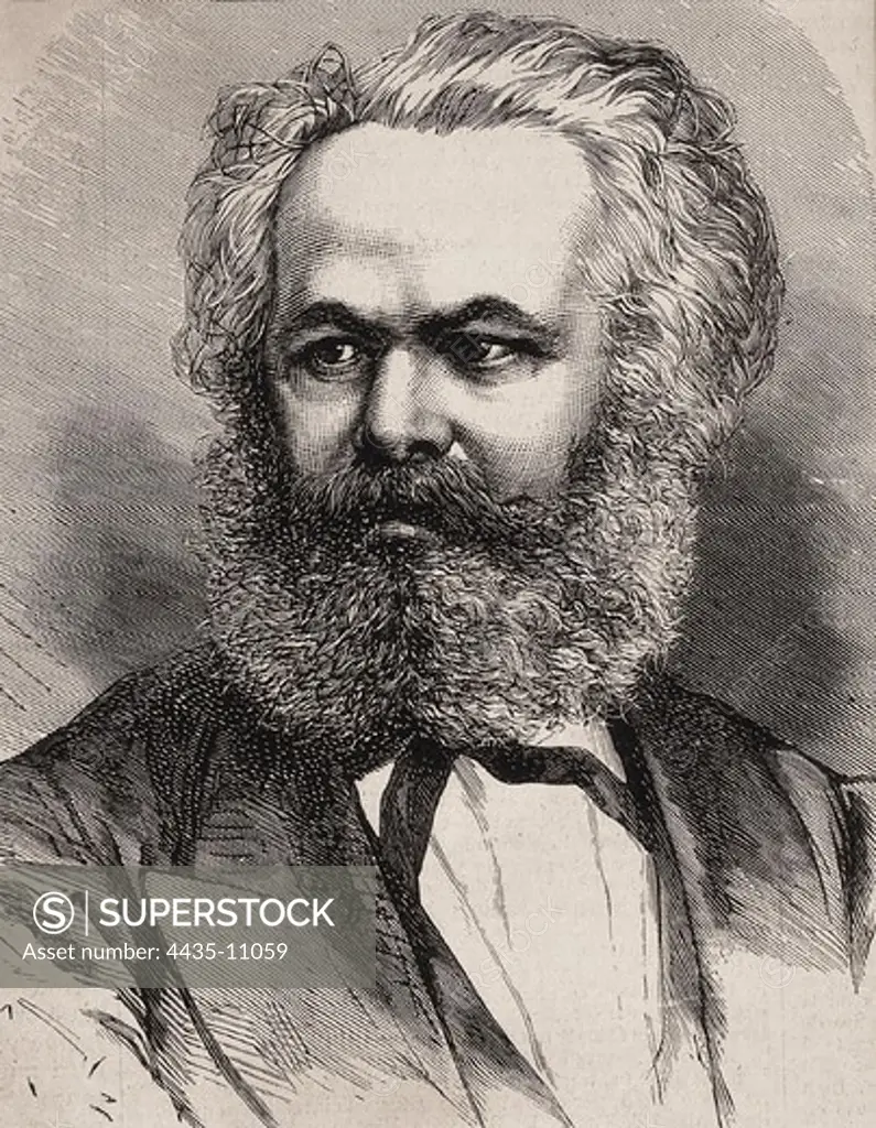 MARX, Karl (1818-1883). German philosopher, politician, economist and revolutionary. Illustration published in 1883 the 'L'Illustration'. Engraving.