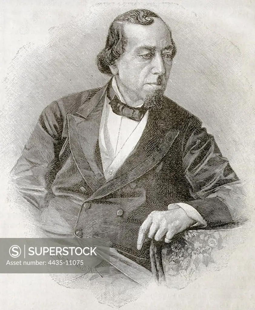 DISRAELI, Benjamin, Count of Beaconsfield (1804-1881). British conservative politician and writer. Etching.