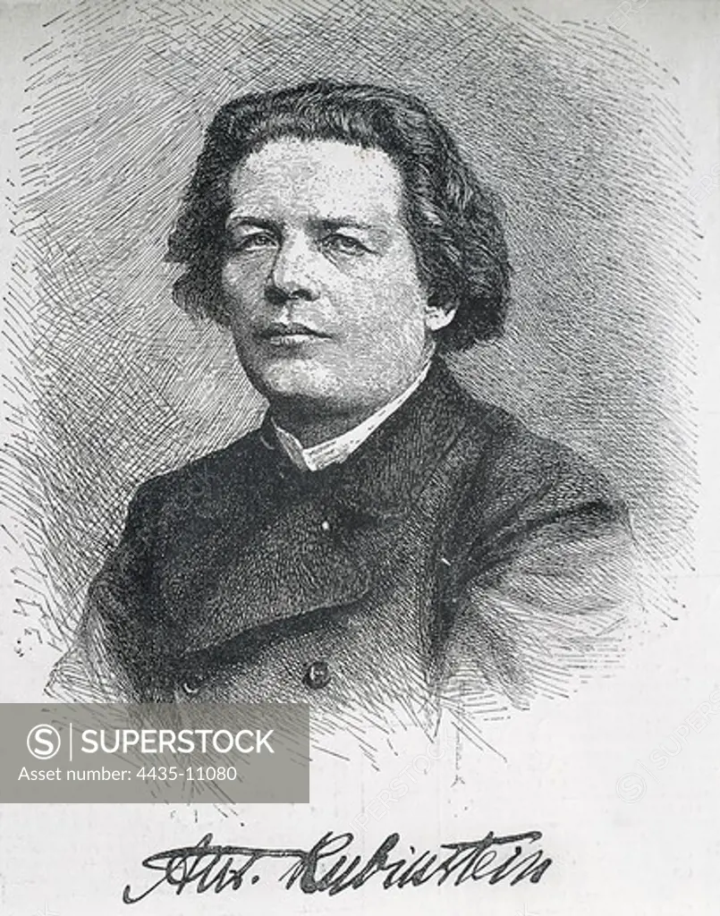 RUBINSTEIN, Anton Grigoryevich (1829-1894). Russian composer and pianist. Signed portrait of Anton Rubinstein. Engraving.