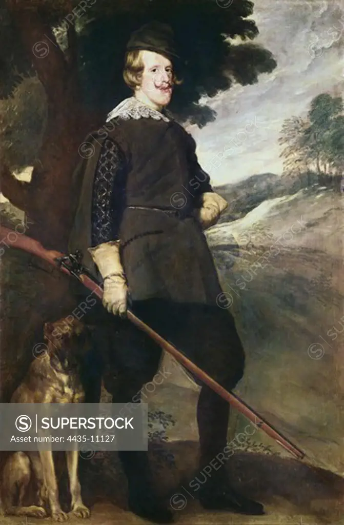 VELAZQUEZ, Diego RodrÕguez de Silva (1599-1660). Philip IV as a Hunter. 1634 - 1636. Portrait dressed as a hunter. Baroque art. Oil on canvas. SPAIN. MADRID (AUTONOMOUS COMMUNITY). Madrid. Prado Museum.