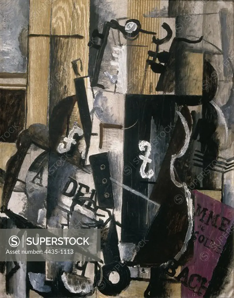 BRAQUE, Georges (1882-1963). Violin and Clarinet. 1912. Cubism. Oil on canvas. CZECH Rep.. Prague. National Gallery in Prague.