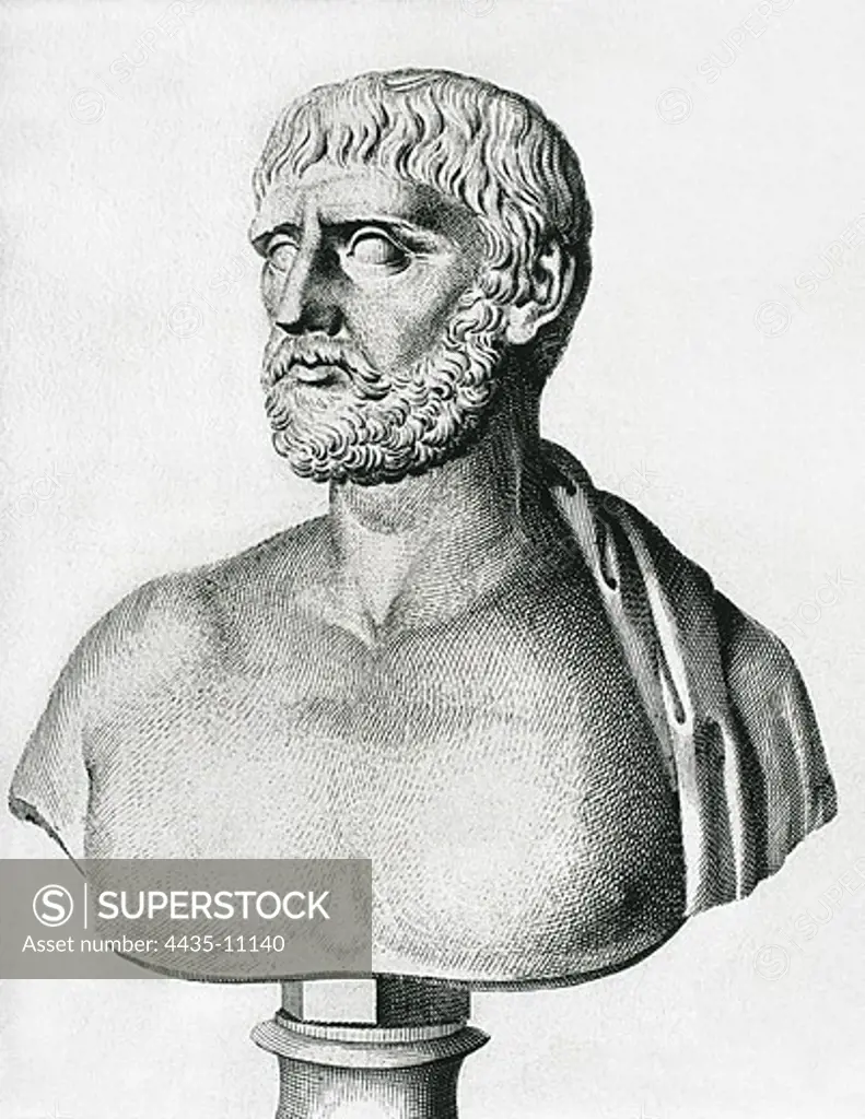 THALES of Miletus (6th centuryI a. C-s. VI  BC). Bust of Thales of Miletus. Engraving.