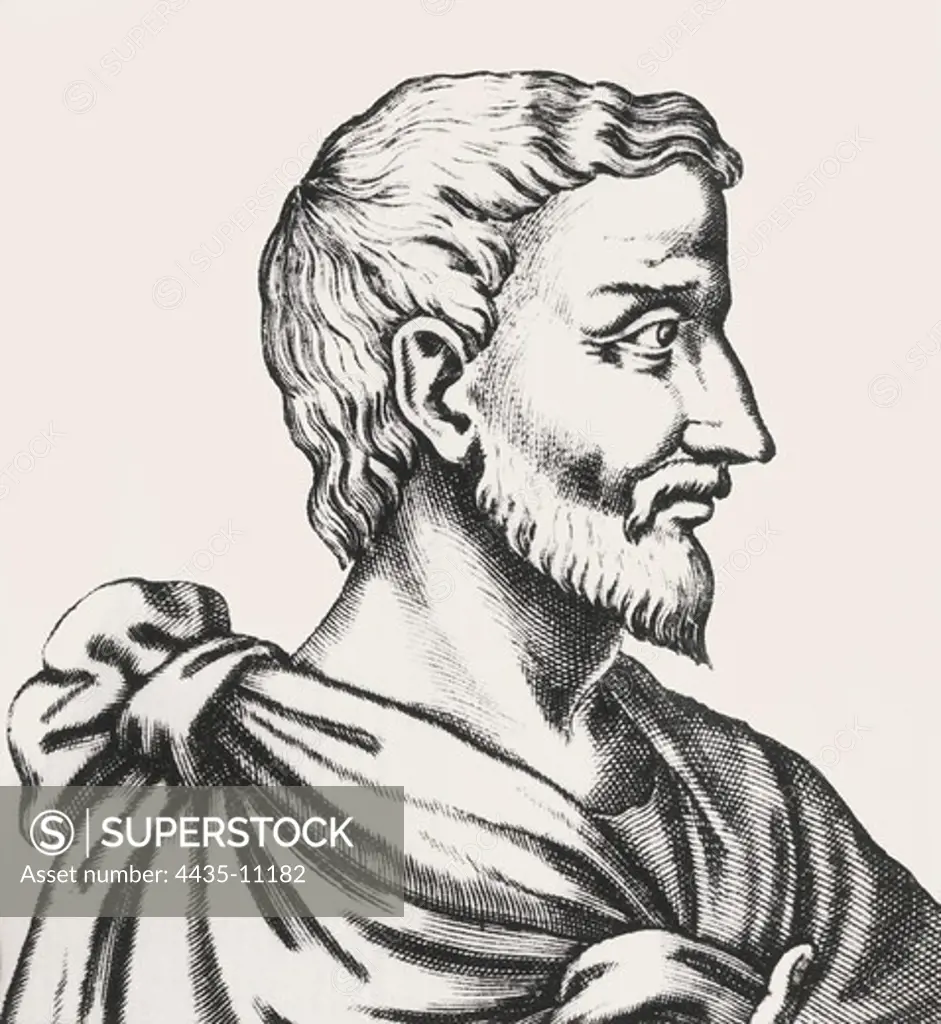 ARCHIMEDES (257-212 BC). Mathematician, geometrician, physicist and technician of the antiquity. Etching. ITALY. LOMBARDY. Milan. Civica Raccolta delle Stampe 'Achille Bertarelli' (Achille Bertarelli collection of prints).
