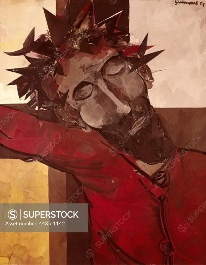 GUINOVART BERTRAN, Josep (1927). Head of Christ Crucified. 1955. Painting. SPAIN. CATALONIA. Barcelona. Cesàreo RodrÕguez Aguilera Collection.