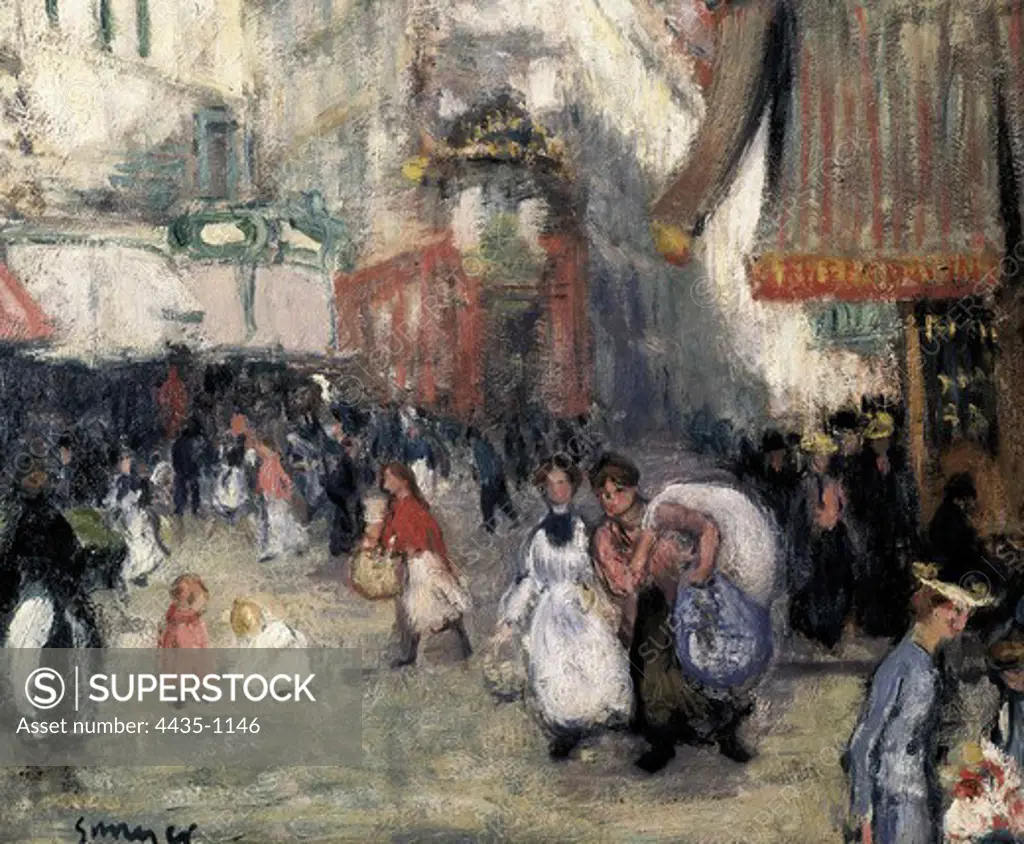 SUNYER I MIRO, Joaquim (1874-1956). Street at Paris. 1902. Detail. Noucentisme. Oil on canvas. SPAIN. CATALONIA. Barcelona. National Art Museum of Catalonia.