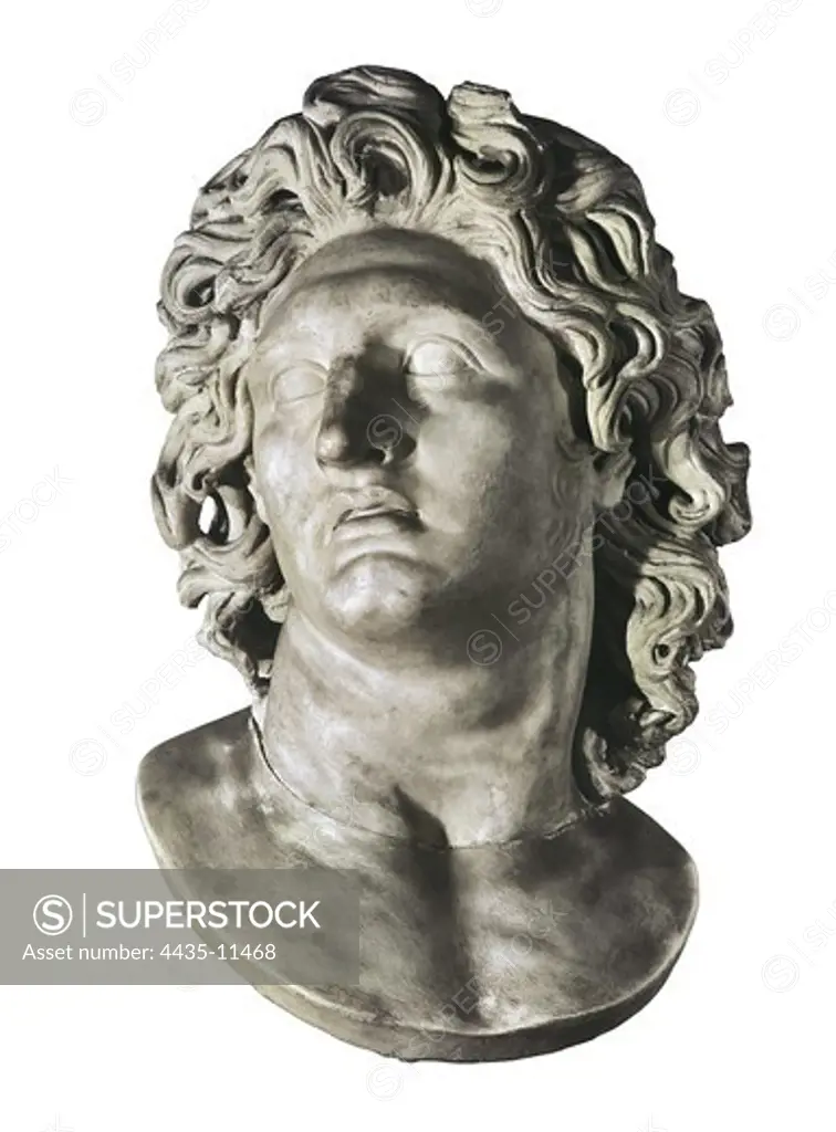 ALEXANDER the Great (356-323 BC). King of Macedonia (336-323 BC) and conqueror of Persia. Roman copy from a Greek original. Alexander the Great. Roman art. Sculpture on marble. ITALY. LAZIO. Rome. Capitoline Museums.