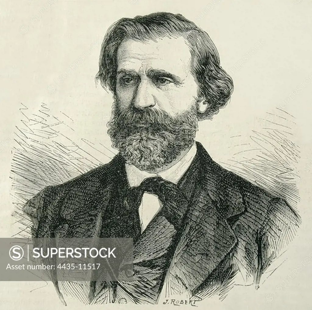 VERDI, Giuseppe (1813-1901). Portrait appeared in the French magazine 'L'Illustration'. Etching.
