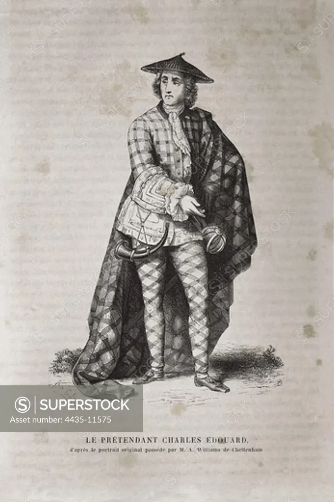 Charles Edward, the Young Pretender (1720-1788). Claimant to the thrones of Great Britain and Ireland, he was the son of Prince James Francis Edward Stuart. Engraving.