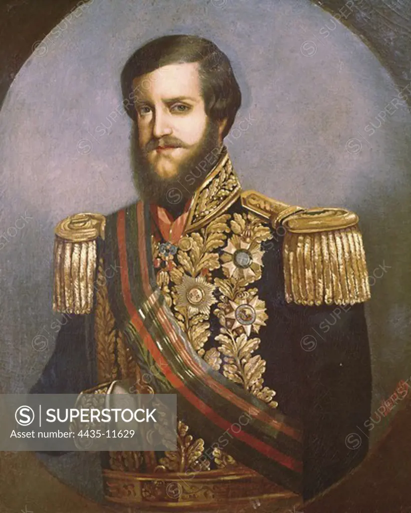 MENEZES, Luis de Miranda Pereira, Viscount of (1820-1878). Pedro II, Emperor of Brazil. Oil on canvas. BRAZIL. Rio de Janeiro. National Historical Museum.