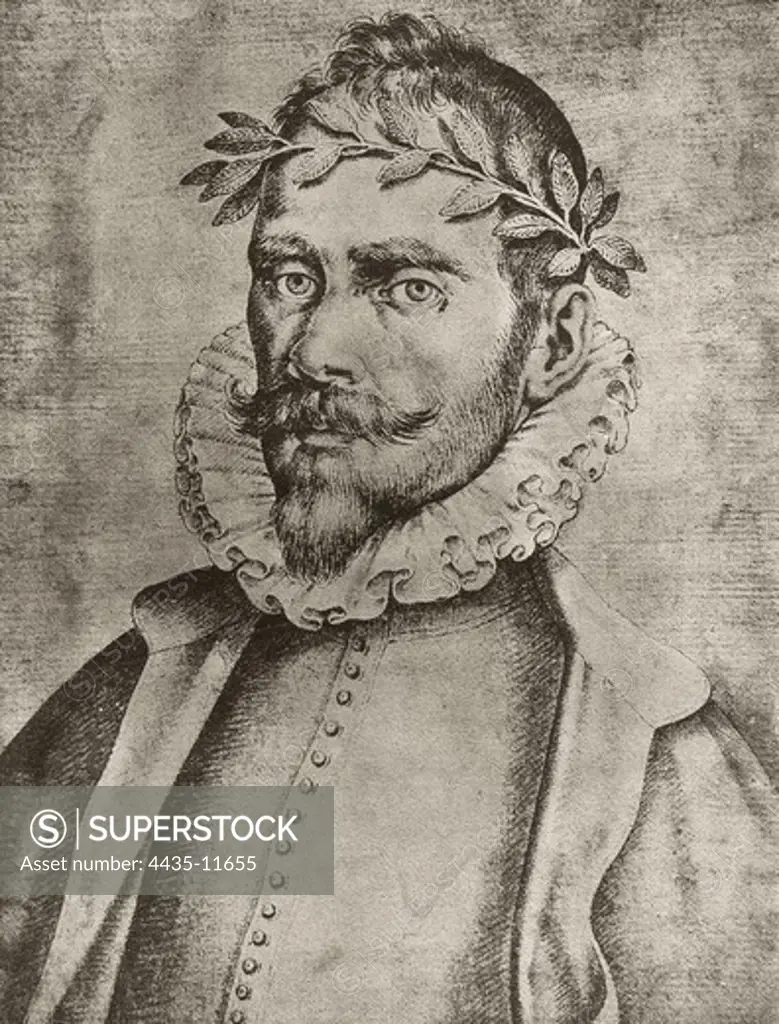 CETINA, Gutierre de (1520-1557). Spanish poet and soldier. Drawing.