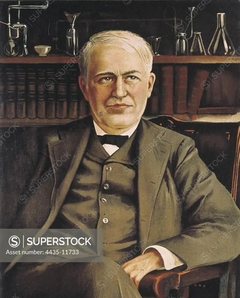 EDISON, Thomas Alva (1847-1931). United States scientist and inventor. Oil on canvas.