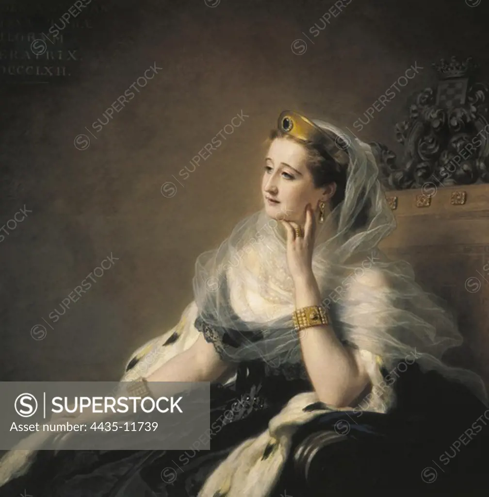 EUGENIE, Eug_nia MarÕa de Montijo de Guzmàn (1826-1920). Empress of France, wife of Napoleon III. Detail. Portrait of the empress Eug_nie. 1862. Oil on canvas.