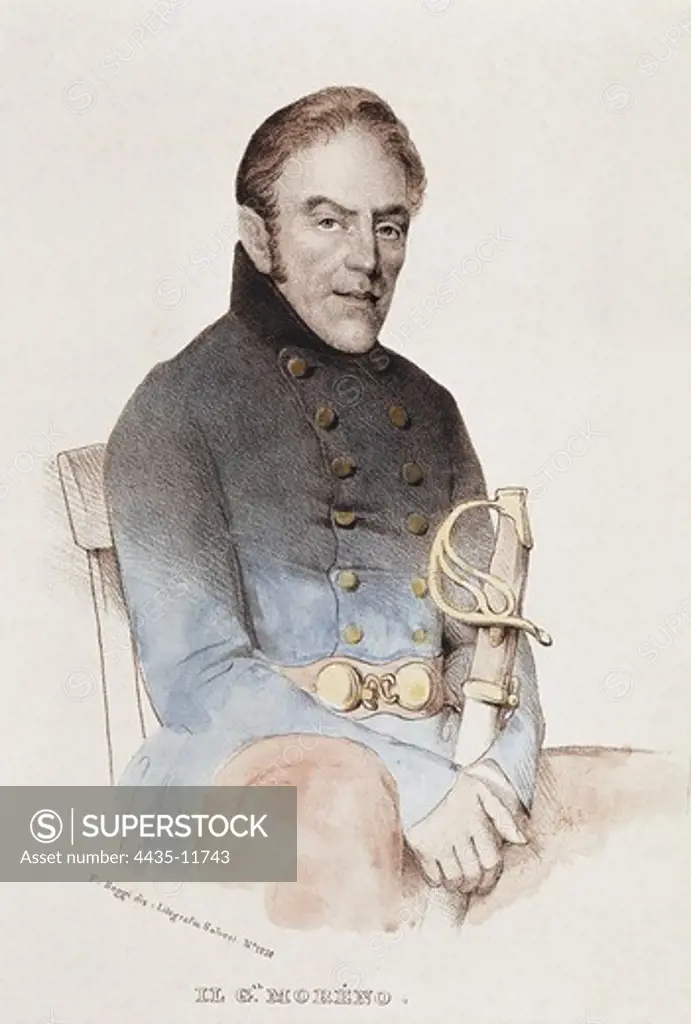 MORENO GONZALEZ, Vicente (19th century). Spanish general. Lithography. Private Collection.