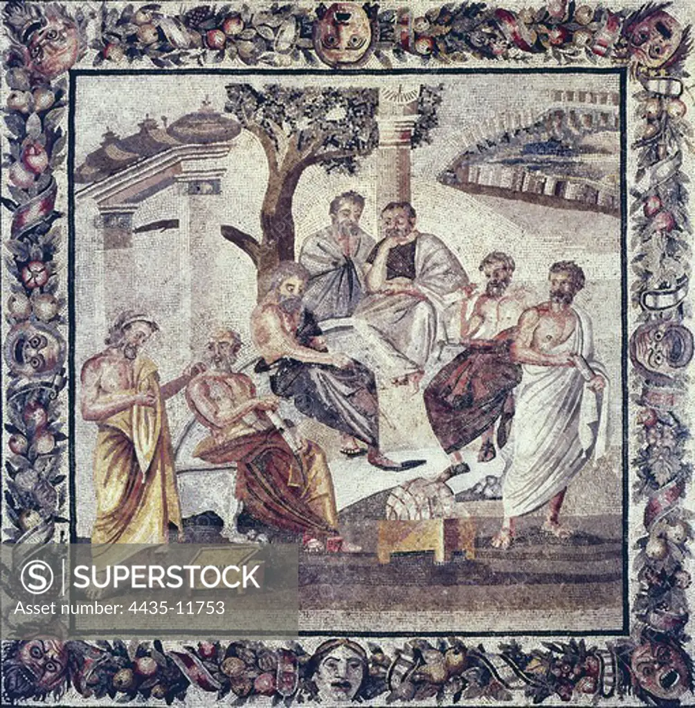 Platon and his pupils. 2nd c. BC. Roman art. Mosaic. ITALY. CAMPANIA. Naples. National Museum of Archaeology. Proc: ITALY. CAMPANIA. NAPLES. Pompeii. House of T. Siminius.