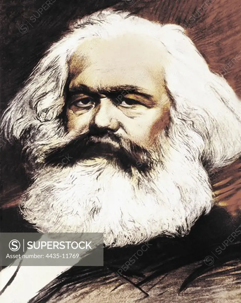 MARX, Karl (1818-1883). German philosopher, politician, economist and revolutionary. Portrait of Karl Marx. Engraving. ITALY. LOMBARDY. Milan. Civica Raccolta delle Stampe 'Achille Bertarelli' (Achille Bertarelli collection of prints).
