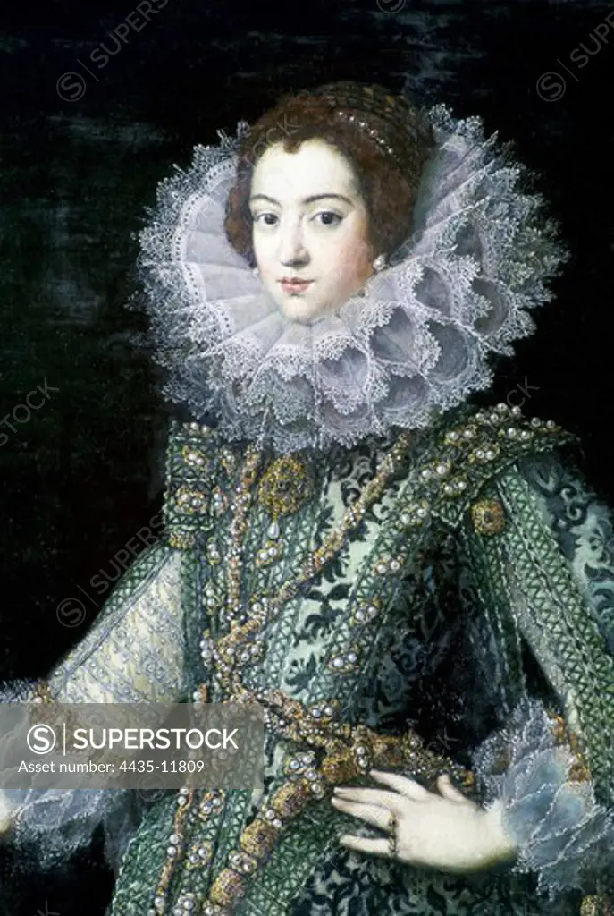 Elizabeth of Bourbon (1603-1644). Queen of Spain (1621-1644), first wife of Philip IV. Portrait placed in the Meeting Room of the Castilian Monarchs. Painting. SPAIN. CASTILE AND LEON. Segovia. Alcazar (castle).