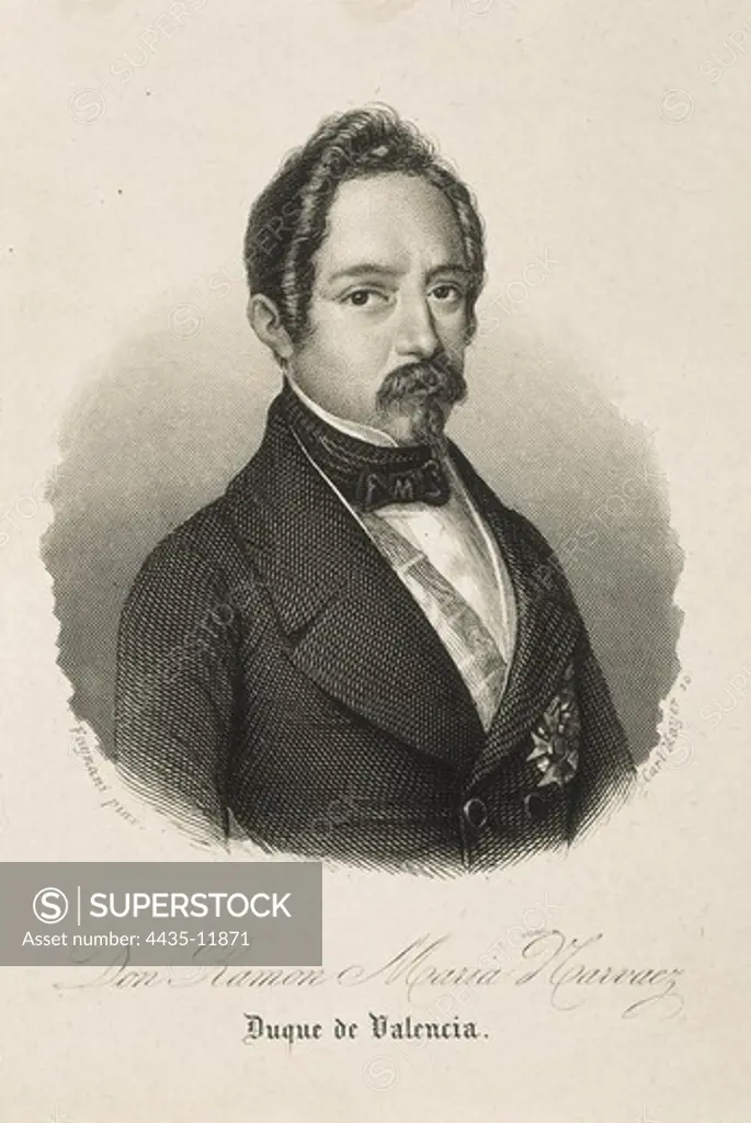 NARVAEZ, RamÑn MarÕa de (1800-1868). Spanish military man and politician, seven times President of the Council of Ministers during the reign of Isabella II. Engraving. SPAIN. MADRID (AUTONOMOUS COMMUNITY). Madrid. National Library.