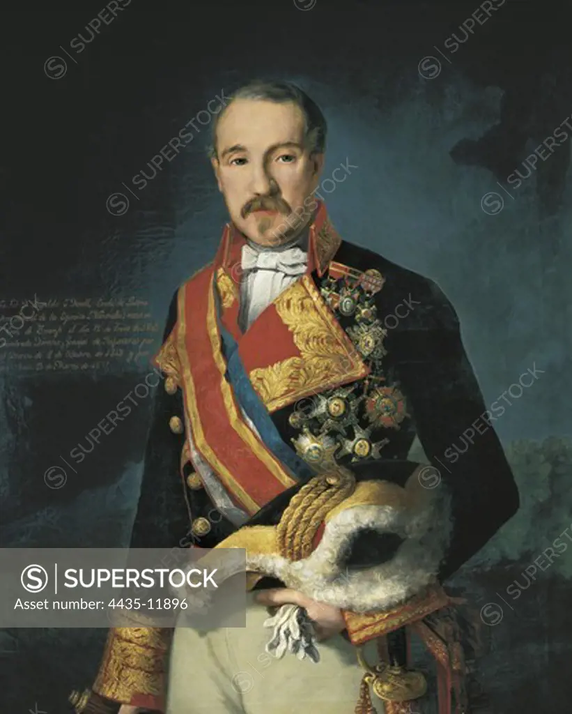 O'DONNELL, Leopoldo (1809-1867). Spanish officer and politician, President from 1858 to 1863. Portrait by unknown artist (signed 'Moreno'). Oil on canvas. SPAIN. CASTILE-LA MANCHA. Toledo. Army Museum.