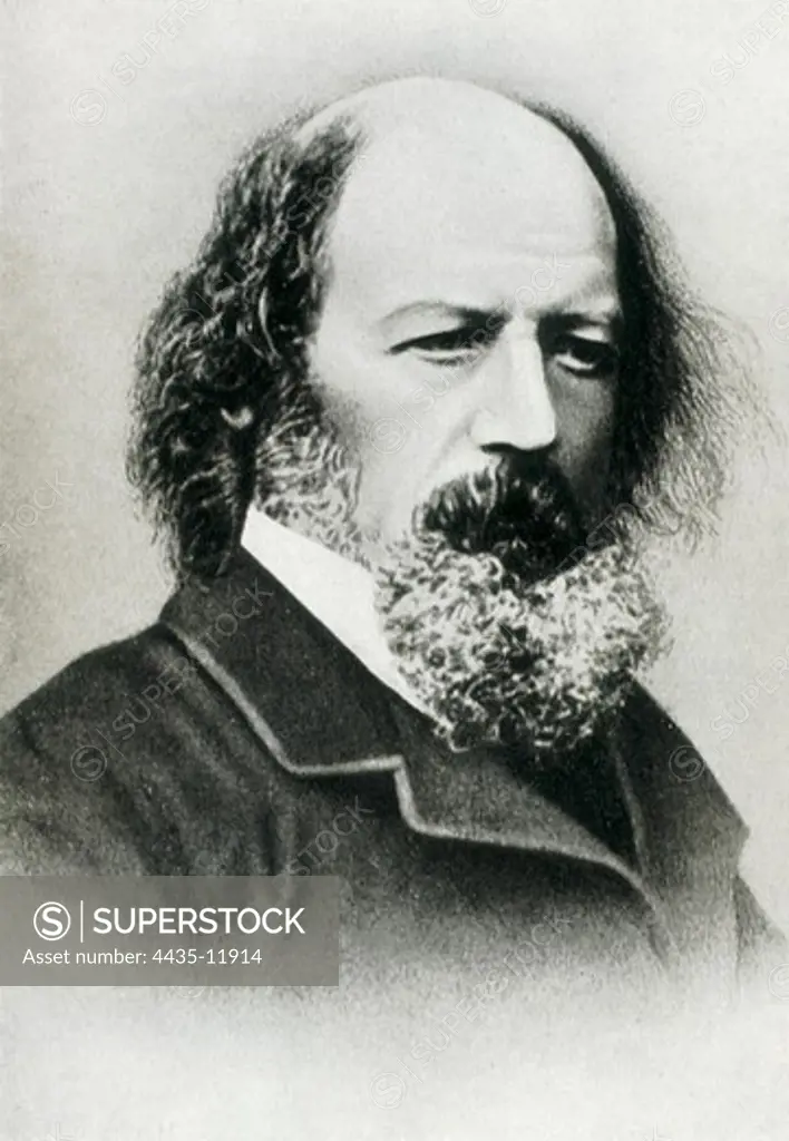 Tennyson, Alfred Tennyson, 1st baron (1809-1892). Photo-engraving after a photo by Elliot. SPAIN. CATALONIA. Barcelona. Biblioteca de Catalunya (National Library of Catalonia).