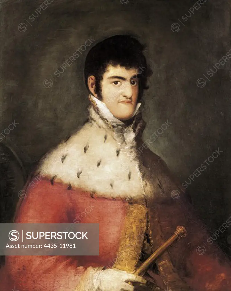 GOYA Y LUCIENTES, Francisco de (1746-1828). King Ferdinand VII with Royal Mantle. beg. 19th c. Oil on canvas. BRAZIL. Sao Paulo. Sao Paulo Museum of Art.