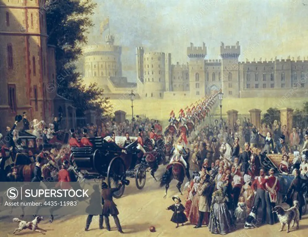 PINGRET, Edouard (1788-1875). Arrival of king Louis-Philippe at Windsor Castle, October 8th, 1844. 1845. Detail. Costumbrism. Oil on canvas. FRANCE. LE-DE-FRANCE. YVELINES. Versailles. National Museum of Versailles.