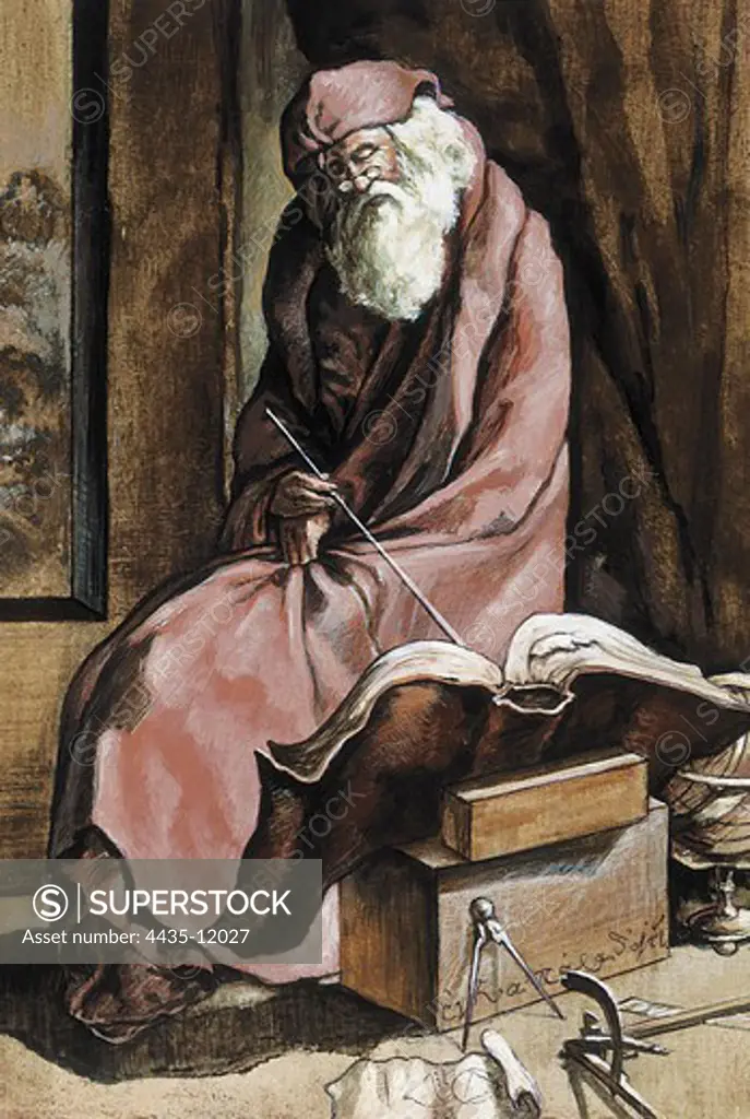 ANAXIMENES of Miletus (588-534 BC). Ionic philosopher. Painting.