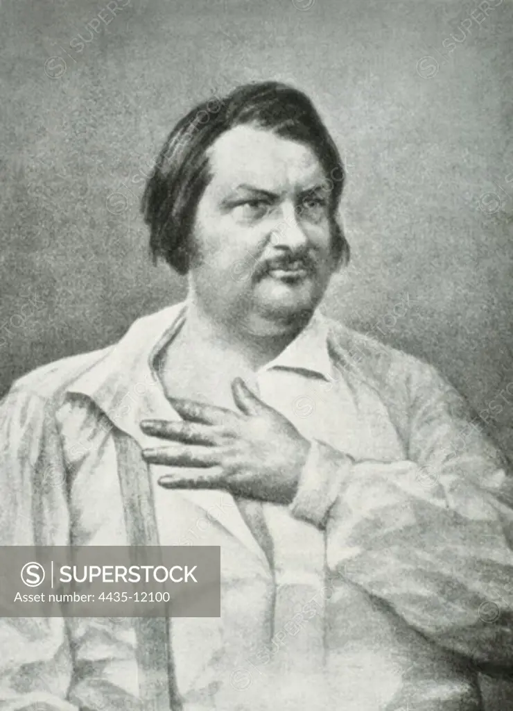 BALZAC, Honor_ de (1799-1850). French realist novelist. Daguerreotype of Nadar. Portrait of Balzac. 1841.