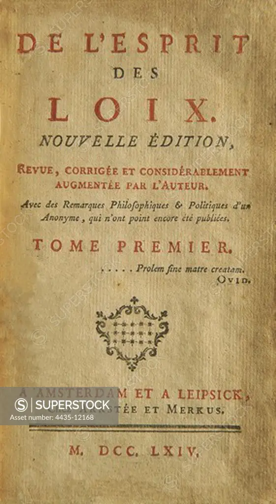 Montesquieu, Charles-Louis de Secondat, baron de la Brede et de (1689-1755). French erudite philosopher and writer.