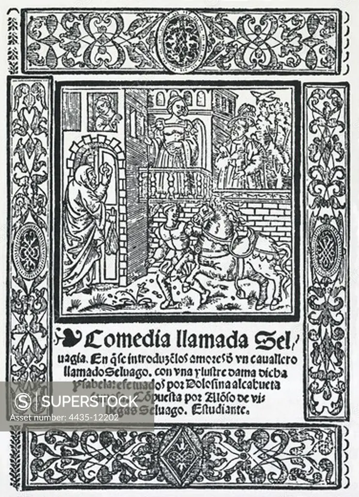 Frontispiece of the comedy 'Selvagia' by Alonso de Villegas Selvago. 1554.