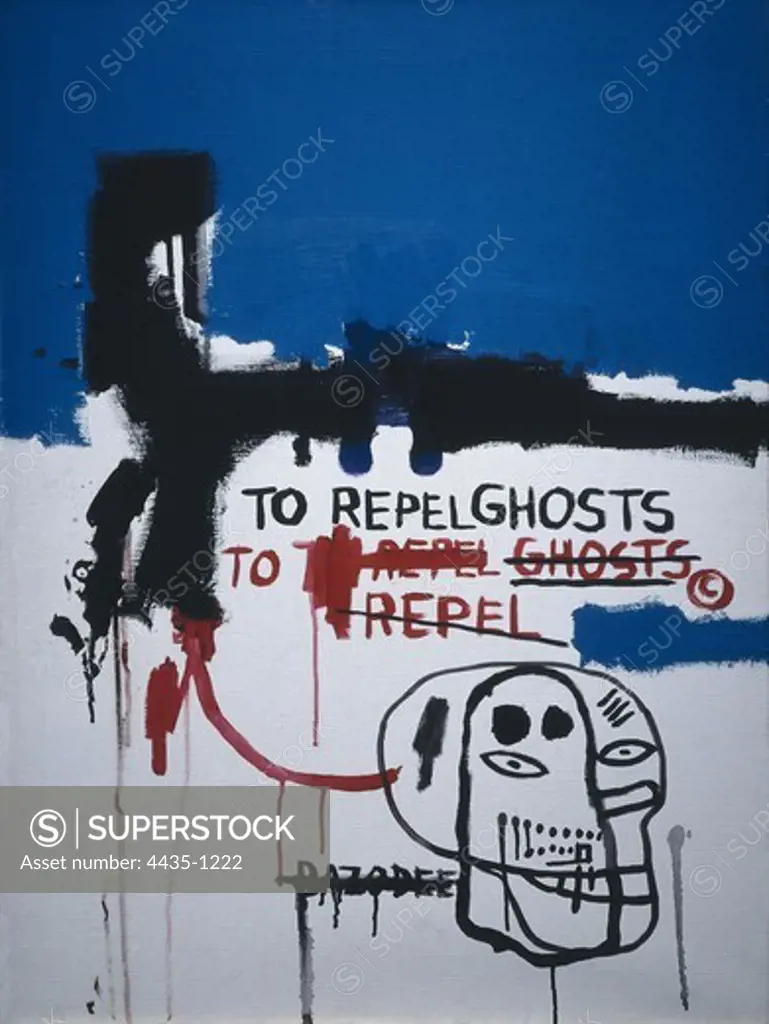 BASQUIAT, Jean-Michel (1960-1988). To Repel Ghosts. 1986. Postmodern art. Acrylic. Private Collection.