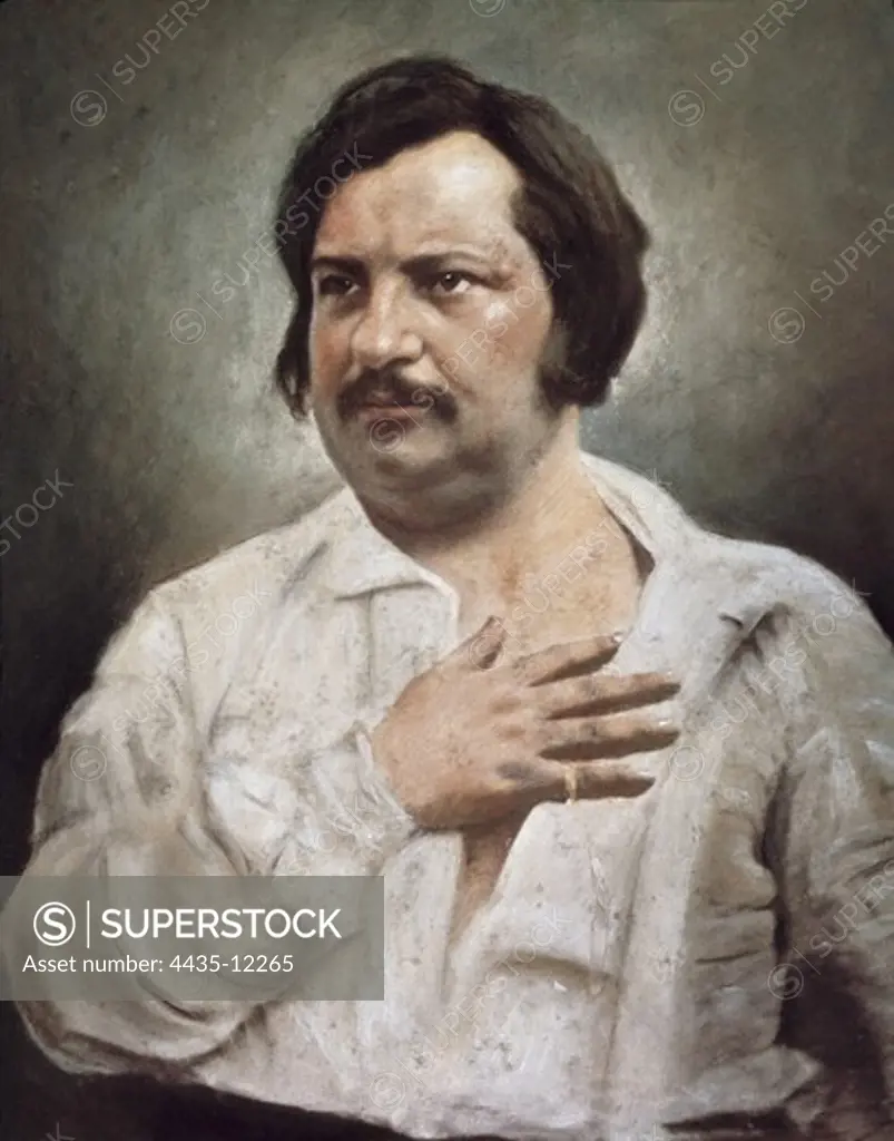 BALZAC, Honor_ de (1799-1850). French realist novelist. Portrait of Balzac after a daguerreotype. French anonymous. Oil on canvas. FRANCE. LE-DE-FRANCE. Paris. Balzac's House.