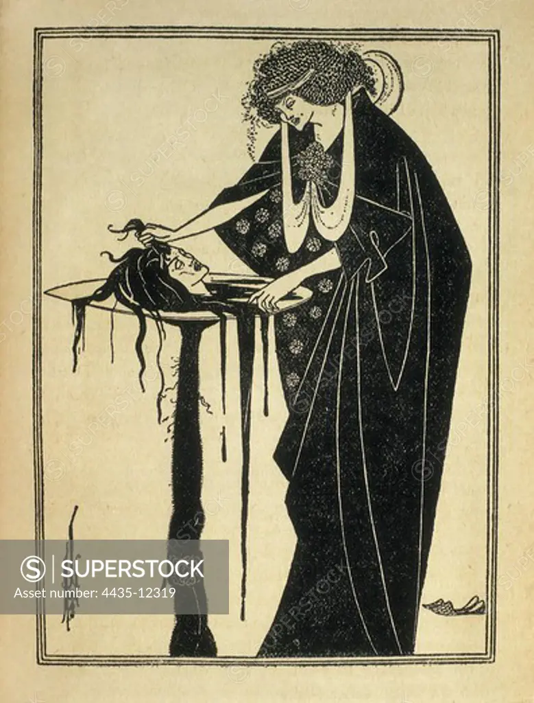 BEARDSLEY, Aubrey Vincent (1872-1898). Salome. 1894. Salome with the head of St. John the Baptist. Illustrated edition from Oscar Wilde's play 'Salome', written in 1893. Art Nouveau. Xylography. SPAIN. CATALONIA. Barcelona. Biblioteca de Catalunya (National Library of Catalonia).