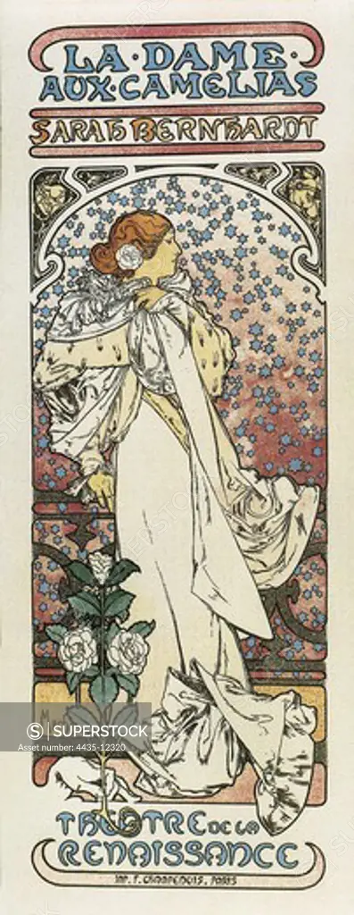 MUCHA, Alphonse Maria (1860-1939). The Lady of the Camellias. 1896. Modernism. Litography.